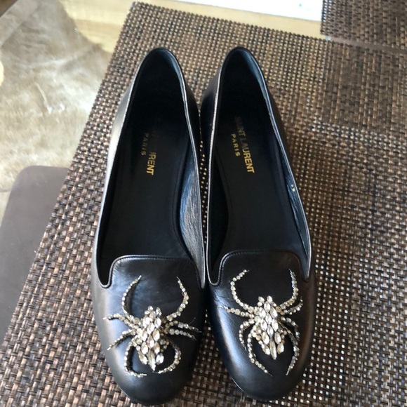 Saint Laurent Black Embellished Loafers size 39